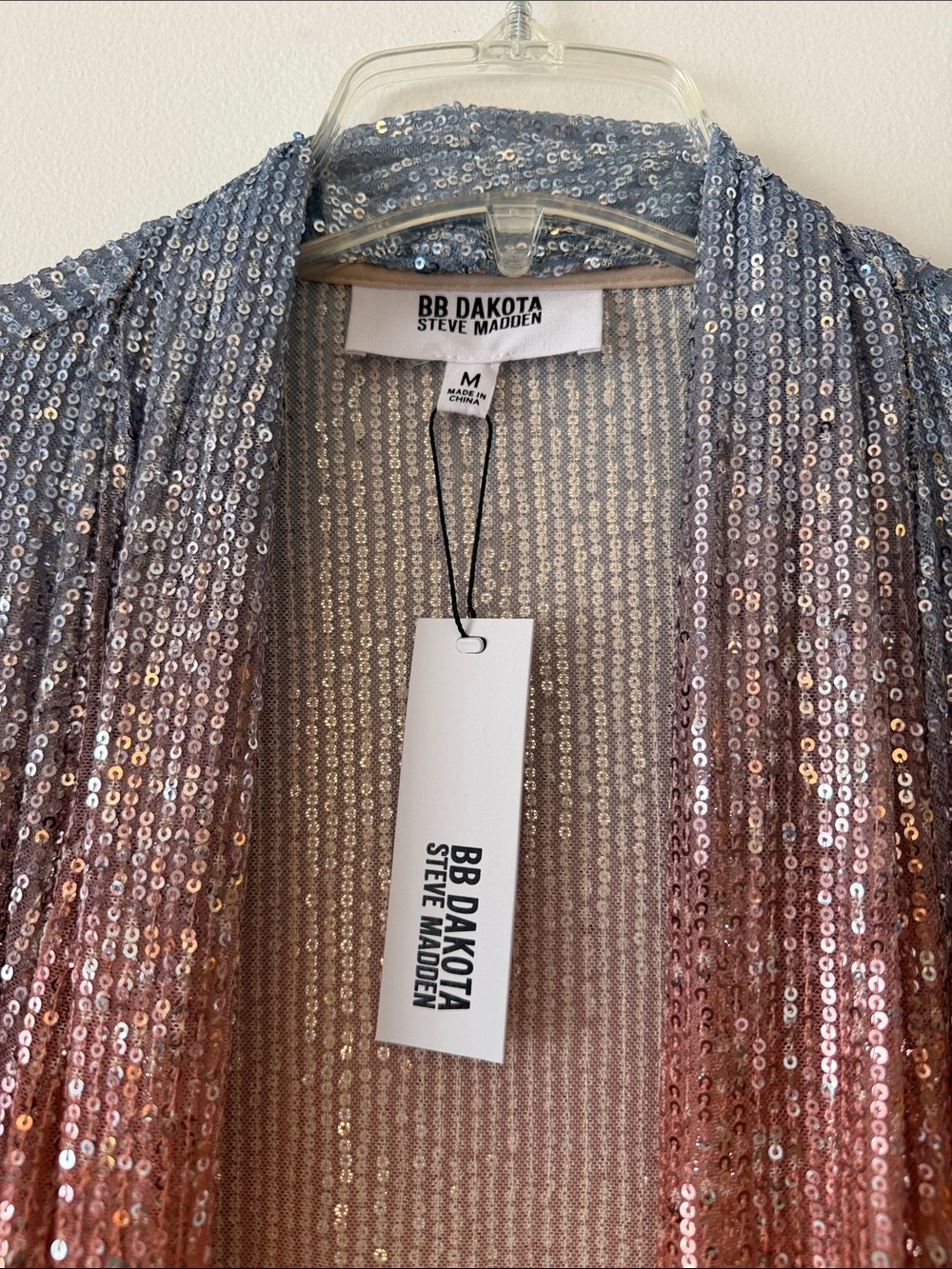 NWT BB Dakota by Steve Madden Rainbow Sequin Ombre Duster Cardigan Jacket M - Picture 3 of 9